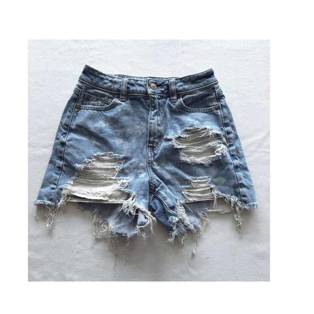 American Eagle Denim Shorts Womens 00 Light Blue Distressed High Waisted